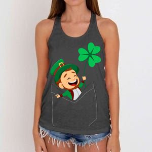 St. Patrick's Day Pocket Leprechaun Clover Women's Knotted Racerback Tank