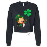 St. Patrick's Day Pocket Leprechaun Clover Cropped Pullover Crew