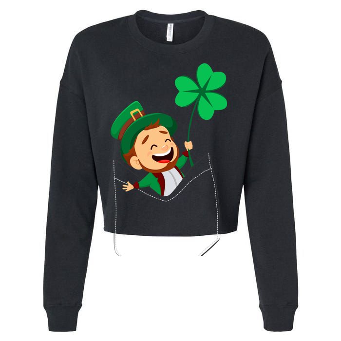 St. Patrick's Day Pocket Leprechaun Clover Cropped Pullover Crew