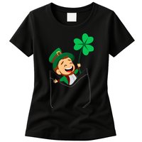 St. Patrick's Day Pocket Leprechaun Clover Womens T-Shirt