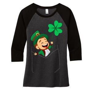 St. Patrick's Day Pocket Leprechaun Clover Women's Tri-Blend 3/4-Sleeve Raglan Shirt