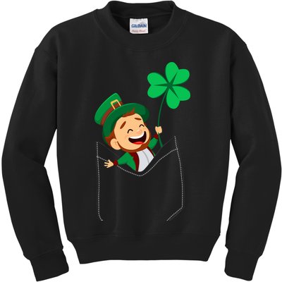 St. Patrick's Day Pocket Leprechaun Clover Kids Sweatshirt
