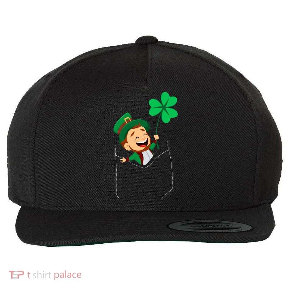 St. Patrick's Day Pocket Leprechaun Clover Wool Snapback Cap