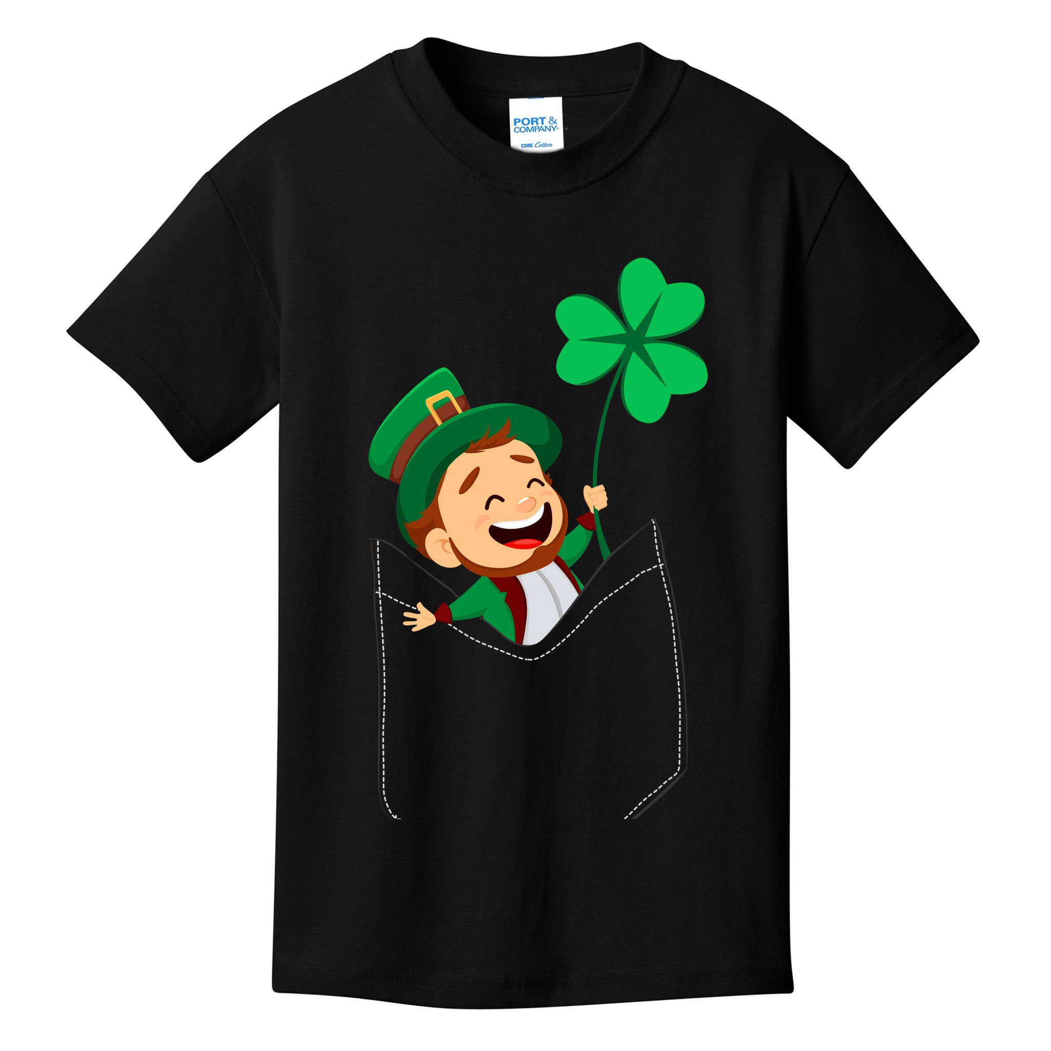 St. Patrick's Day Pocket Leprechaun Clover Kids T-Shirt