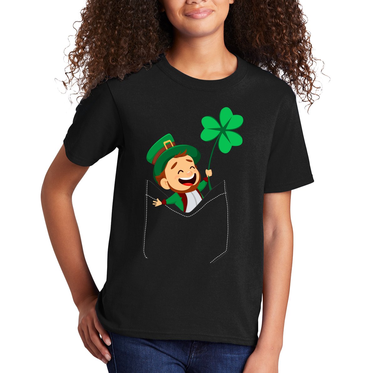 St. Patrick's Day Pocket Leprechaun Clover Kids T-Shirt