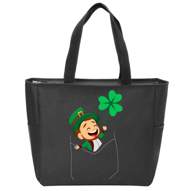 St. Patrick's Day Pocket Leprechaun Clover Zip Tote Bag