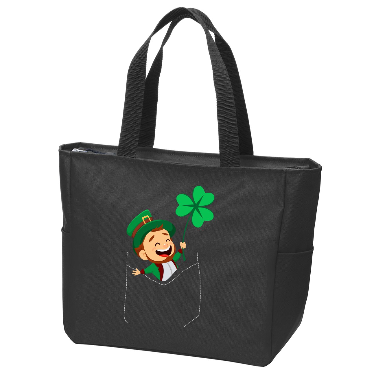 St. Patrick's Day Pocket Leprechaun Clover Zip Tote Bag