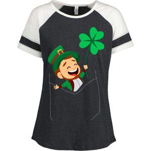 St. Patrick's Day Pocket Leprechaun Clover Enza Ladies Jersey Colorblock Tee