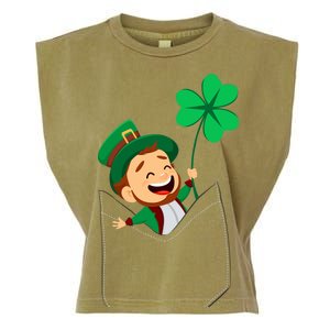 St. Patrick's Day Pocket Leprechaun Clover Garment-Dyed Women's Muscle Tee