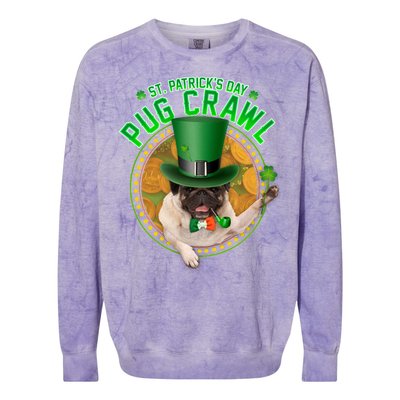 St. Patrick's Day Pug Crawl Funny Irish Pug Colorblast Crewneck Sweatshirt