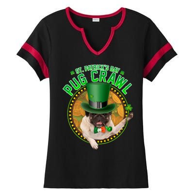 St. Patrick's Day Pug Crawl Funny Irish Pug Ladies Halftime Notch Neck Tee