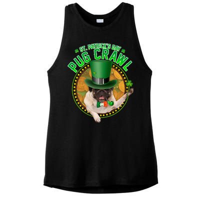 St. Patrick's Day Pug Crawl Funny Irish Pug Ladies PosiCharge Tri-Blend Wicking Tank