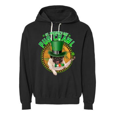 St. Patrick's Day Pug Crawl Funny Irish Pug Garment-Dyed Fleece Hoodie