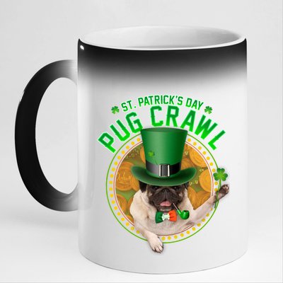 St. Patrick's Day Pug Crawl Funny Irish Pug 11oz Black Color Changing Mug