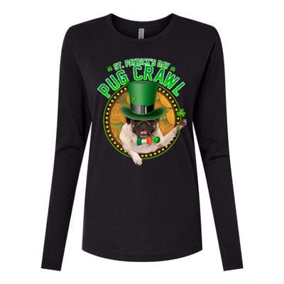 St. Patrick's Day Pug Crawl Funny Irish Pug Womens Cotton Relaxed Long Sleeve T-Shirt