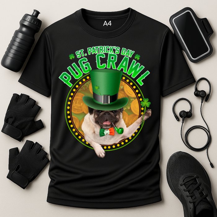 St. Patrick's Day Pug Crawl Funny Irish Pug Cooling Performance Crew T-Shirt