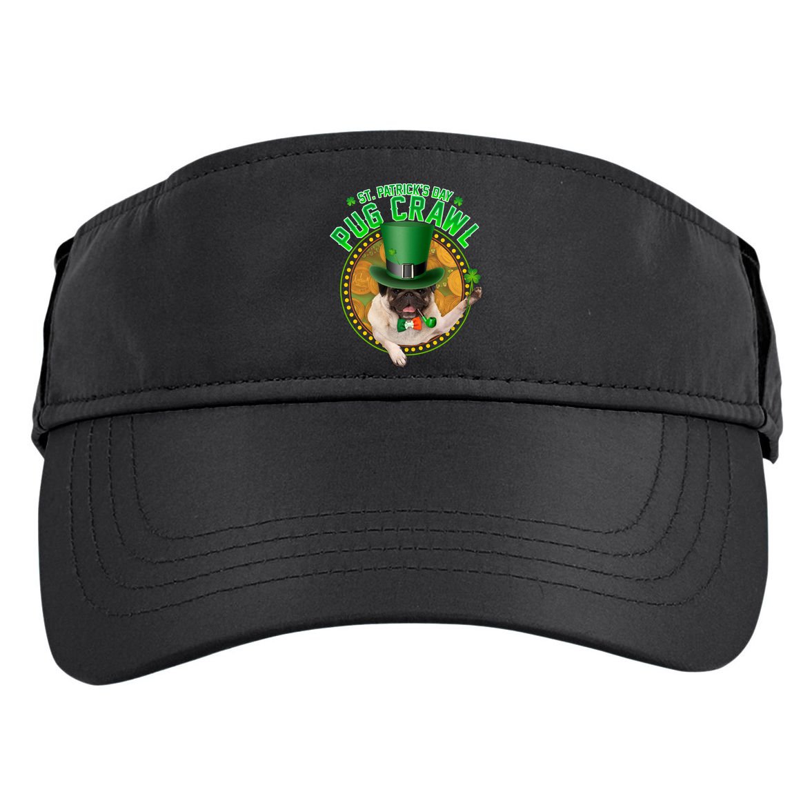 St. Patrick's Day Pug Crawl Funny Irish Pug Adult Drive Performance Visor