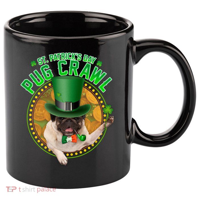 St. Patrick's Day Pug Crawl Funny Irish Pug 11oz C Handle Ceramic Mug