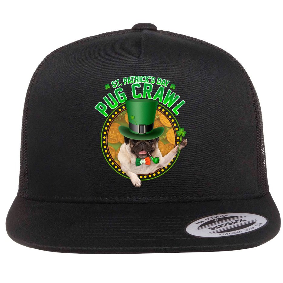 St. Patrick's Day Pug Crawl Funny Irish Pug Flat Bill Trucker Hat
