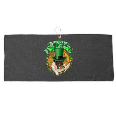 St. Patrick's Day Pug Crawl Funny Irish Pug Large Microfiber Waffle Golf Towel