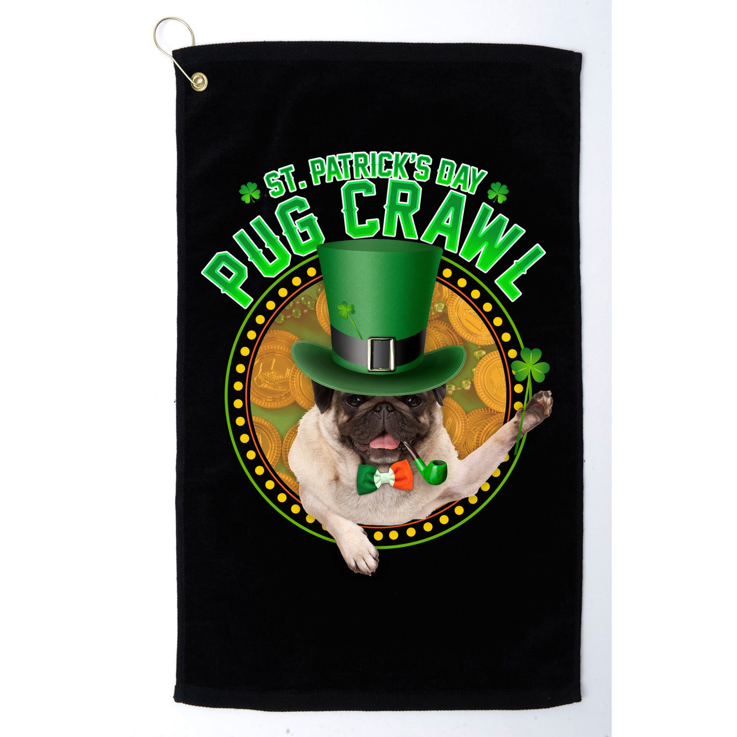 St. Patrick's Day Pug Crawl Funny Irish Pug Golf Towel