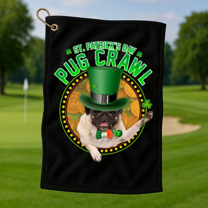 St. Patrick's Day Pug Crawl Funny Irish Pug Golf Towel