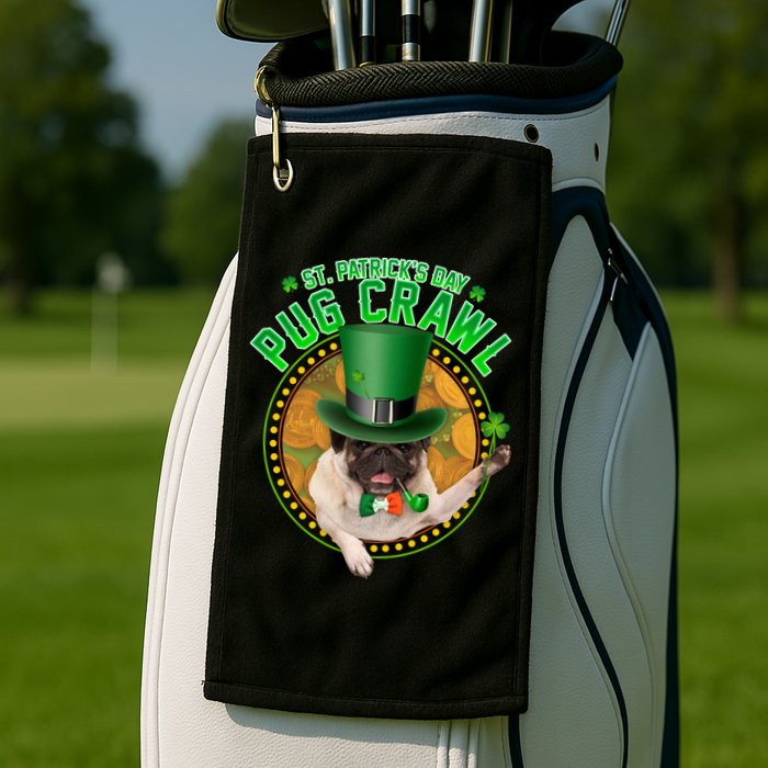 St. Patrick's Day Pug Crawl Funny Irish Pug Golf Towel