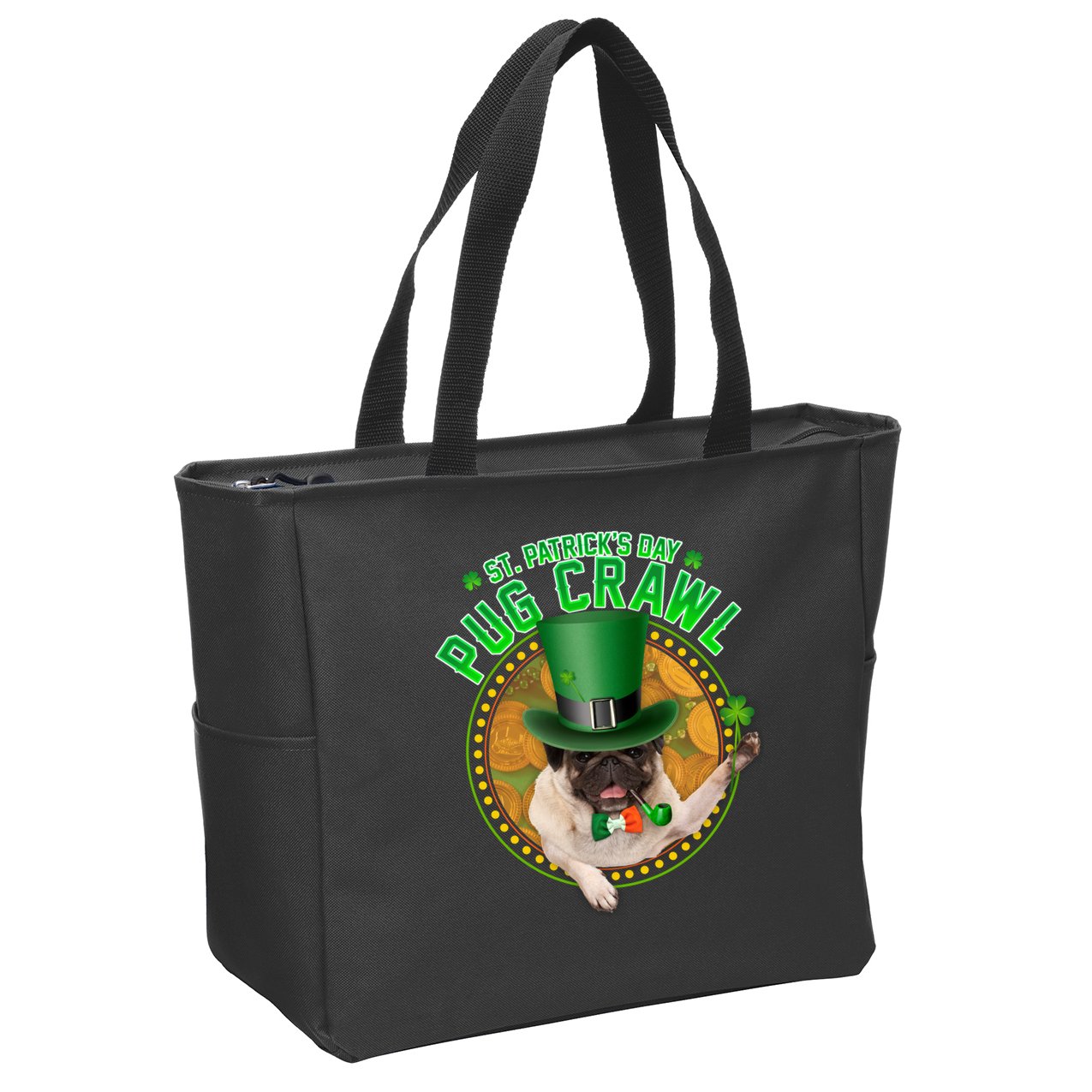 St. Patrick's Day Pug Crawl Funny Irish Pug Zip Tote Bag
