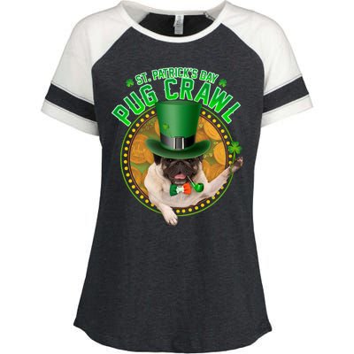 St. Patrick's Day Pug Crawl Funny Irish Pug Enza Ladies Jersey Colorblock Tee