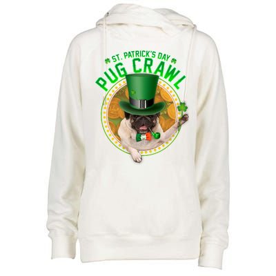 St. Patrick's Day Pug Crawl Funny Irish Pug Womens Funnel Neck Pullover Hood