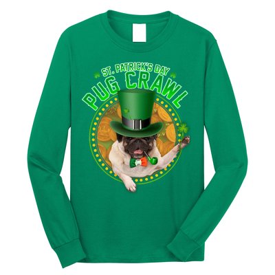 St. Patrick's Day Pug Crawl Funny Irish Pug Long Sleeve Shirt