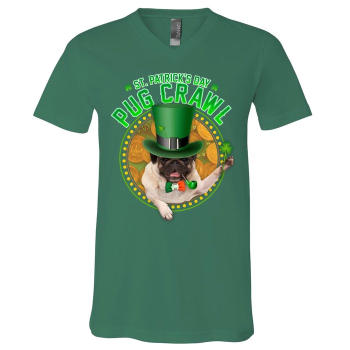 St. Patrick's Day Pug Crawl Funny Irish Pug V-Neck T-Shirt