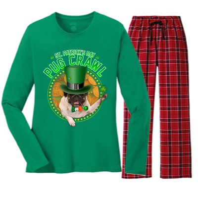 St. Patrick's Day Pug Crawl Funny Irish Pug Women's Long Sleeve Flannel Pajama Set 