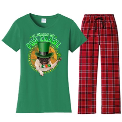 St. Patrick's Day Pug Crawl Funny Irish Pug Women's Flannel Pajama Set