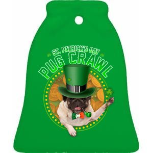 St. Patrick's Day Pug Crawl Funny Irish Pug Ceramic Bell Ornament