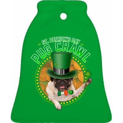 St. Patrick's Day Pug Crawl Funny Irish Pug Ceramic Bell Ornament