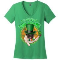 St. Patrick's Day Pug Crawl Funny Irish Pug Women's V-Neck T-Shirt