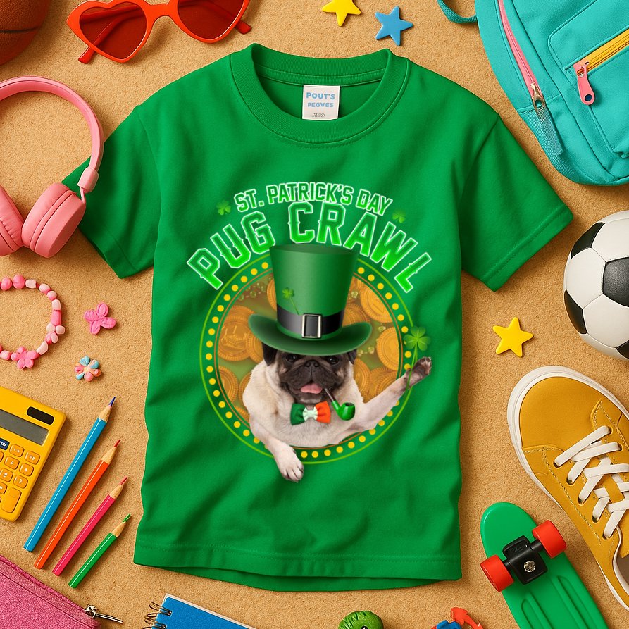 St. Patrick's Day Pug Crawl Funny Irish Pug Kids T-Shirt