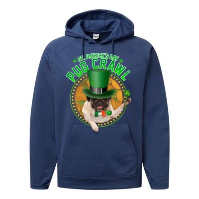 St. Patrick's Day Pug Crawl Funny Irish Pug Performance Fleece Hoodie