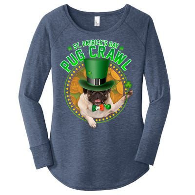 St. Patrick's Day Pug Crawl Funny Irish Pug Women's Perfect Tri Tunic Long Sleeve Shirt