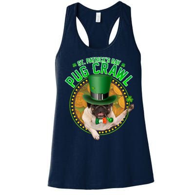 St. Patrick's Day Pug Crawl Funny Irish Pug Women's Racerback Tank