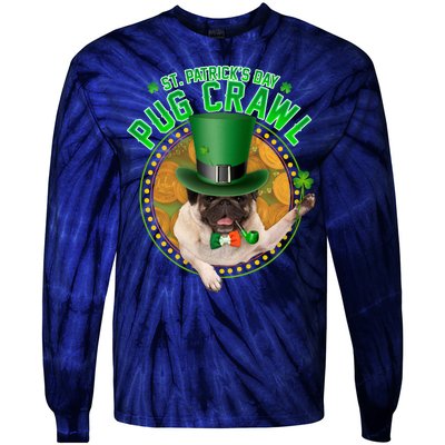 St. Patrick's Day Pug Crawl Funny Irish Pug Tie-Dye Long Sleeve Shirt