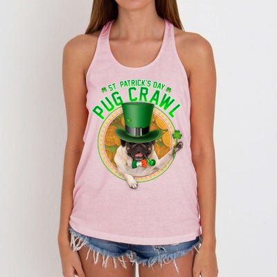 St. Patrick's Day Pug Crawl Funny Irish Pug Women's Knotted Racerback Tank