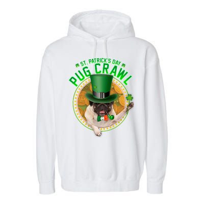 St. Patrick's Day Pug Crawl Funny Irish Pug Garment-Dyed Fleece Hoodie