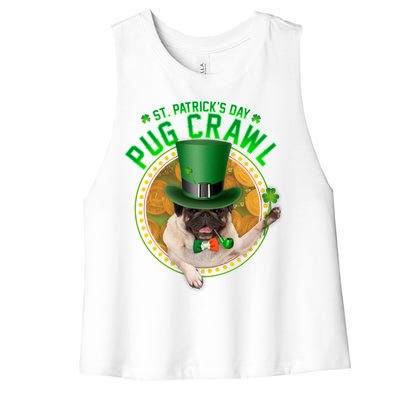 St. Patrick's Day Pug Crawl Funny Irish Pug Women's Racerback Cropped Tank