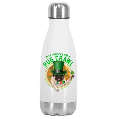 St. Patrick's Day Pug Crawl Funny Irish Pug Stainless Steel Insulated Water Bottle