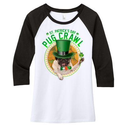 St. Patrick's Day Pug Crawl Funny Irish Pug Women's Tri-Blend 3/4-Sleeve Raglan Shirt