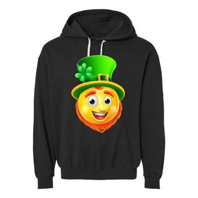St. Patrick's Day Shamrock Leprechaun Emoji Smiley Garment-Dyed Fleece Hoodie