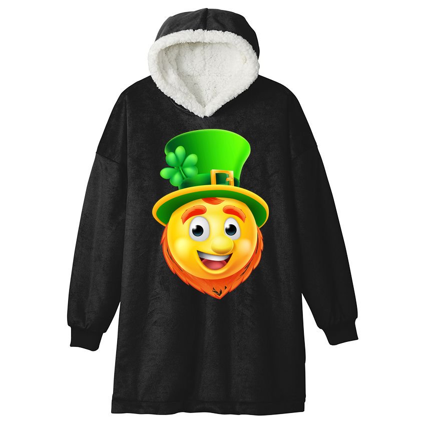 St. Patrick's Day Shamrock Leprechaun Emoji Smiley Hooded Wearable Blanket