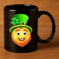 St. Patrick's Day Shamrock Leprechaun Emoji Smiley 11oz C Handle Ceramic Mug